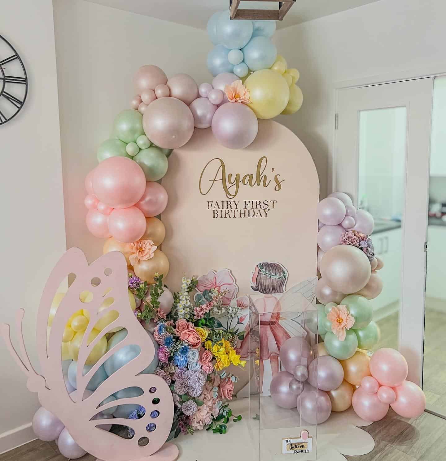 Pastel Rainbow Balloon Arch Fairy Backdrop