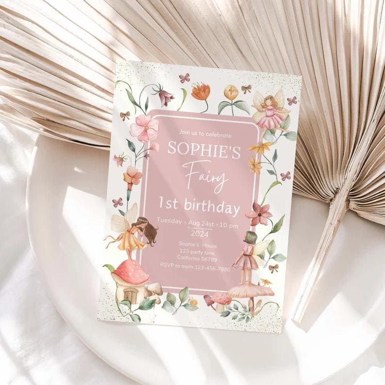 Playful Flower Border Fairy Invite Design