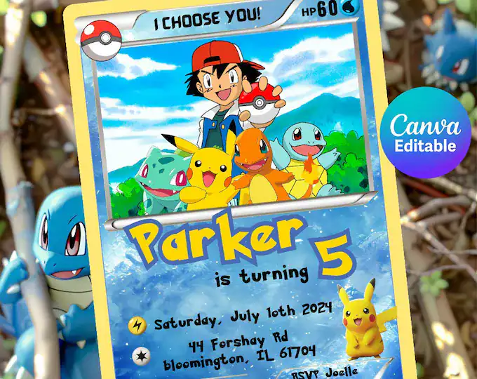 Pokémon Birthday Invitation Card