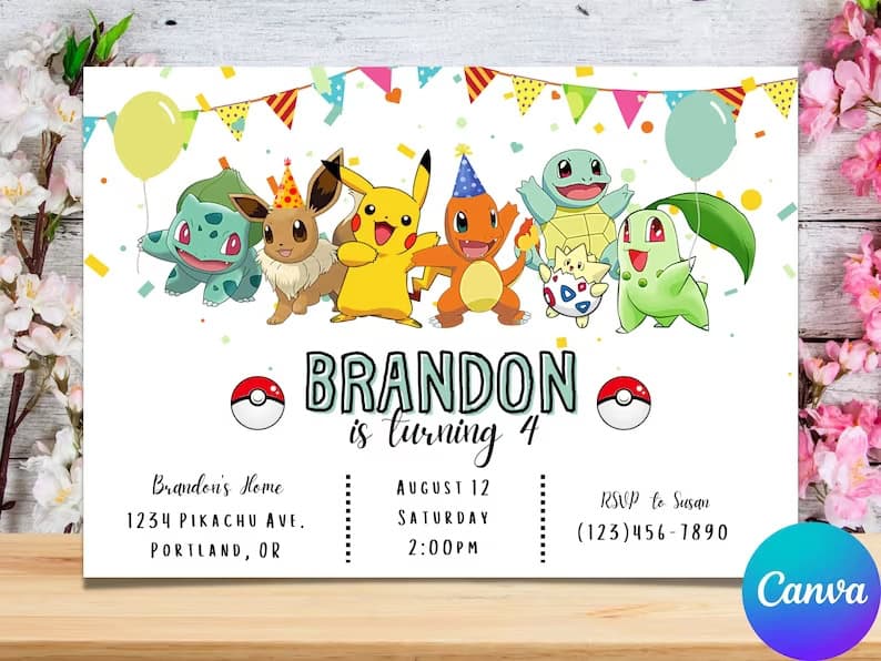 Pokémon Party Invite With Balloons