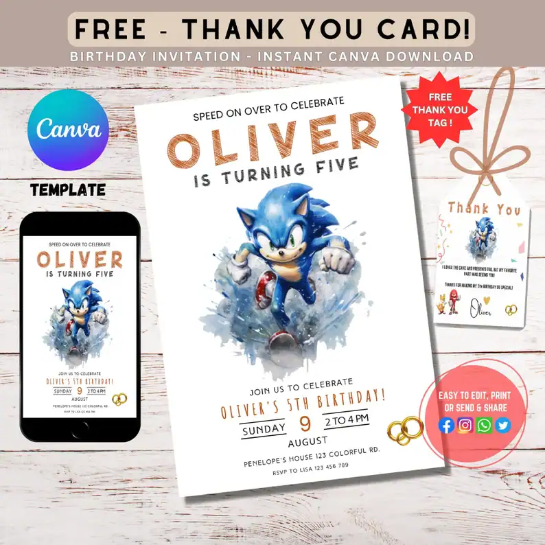 Printable Sonic Birthday Invitation Template