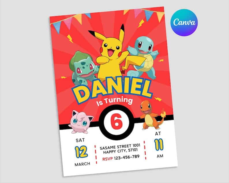 Simple Red Pokémon Invite Template