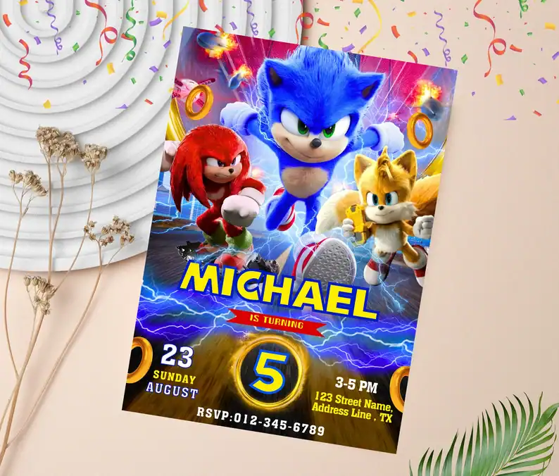 Sonic Movie-Themed Birthday Invite Design
