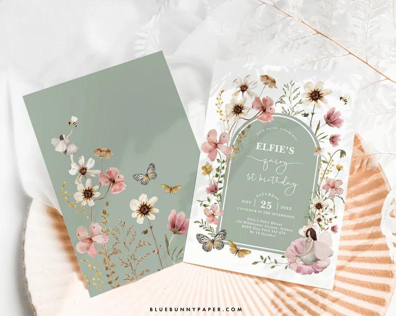 Whimsical Floral Fairy Birthday Invitation