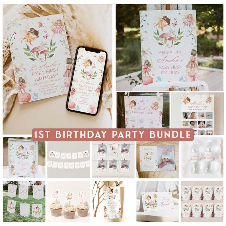 Printable fairy first birthday party pack. 