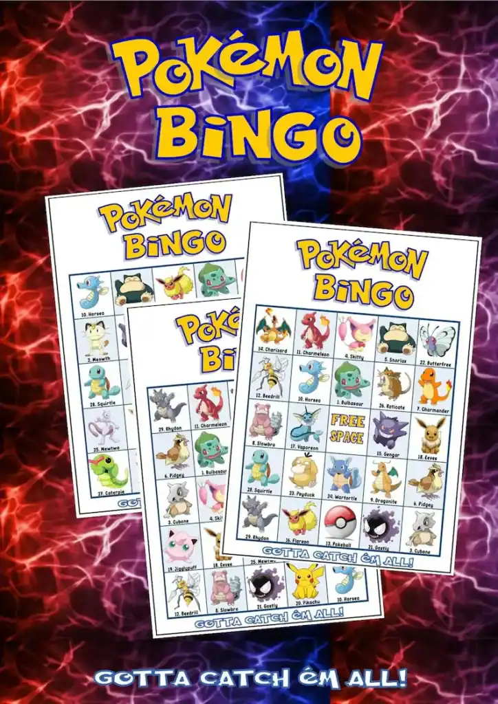 Printable Pokemon bingo cards. 