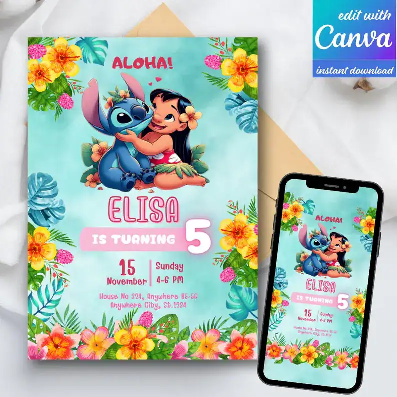 Colorful Aloha Invite – Elisa is Turning 5
