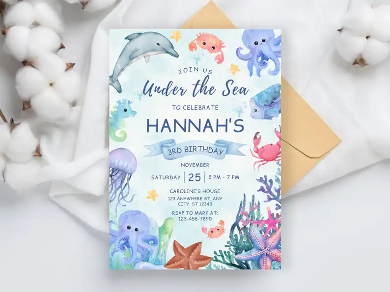 Cute Under the Sea Birthday Invitation