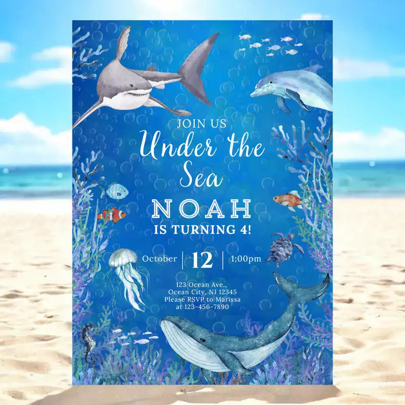 Deep Blue Under the Sea Party Invitation
