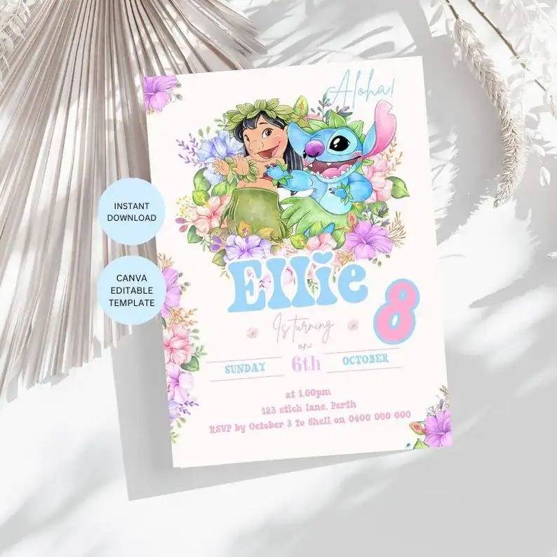 Floral Lilo and Stitch Invite – Ellie’s Island Bash