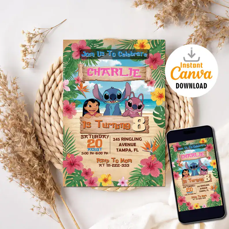 Hawaiian Stitch Invite – Charlie’s 8th Birthday