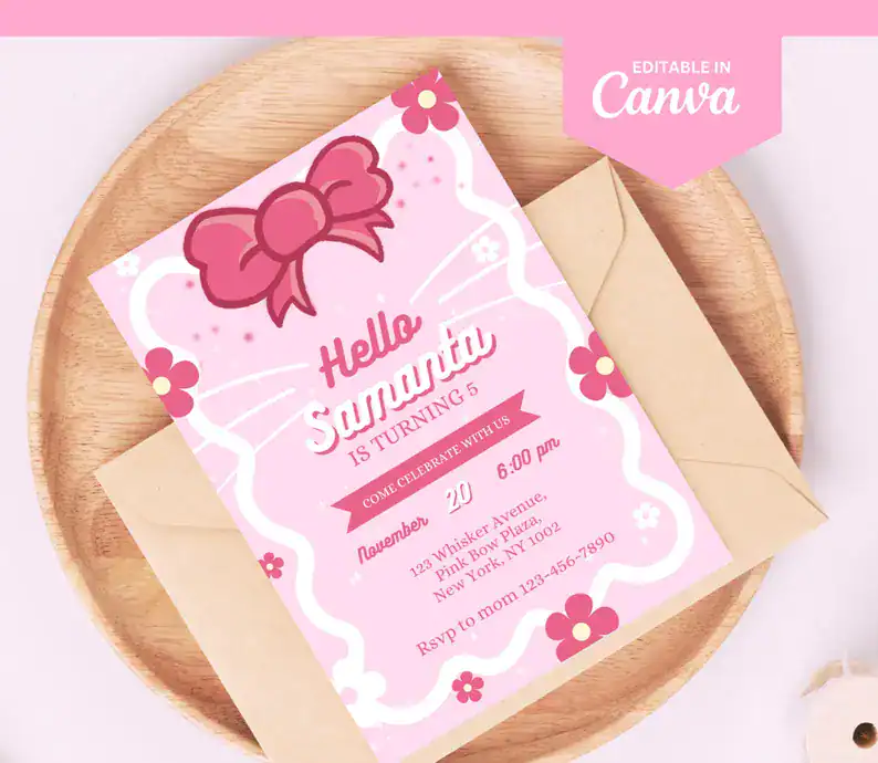 Hello Kitty Birthday Invite with Envelope