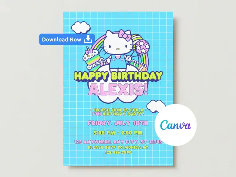 Hello Kitty Rainbow Birthday Invite