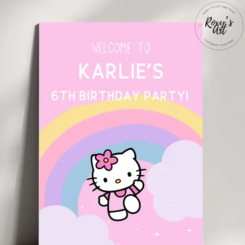 Hello Kitty Rainbow Party Sign