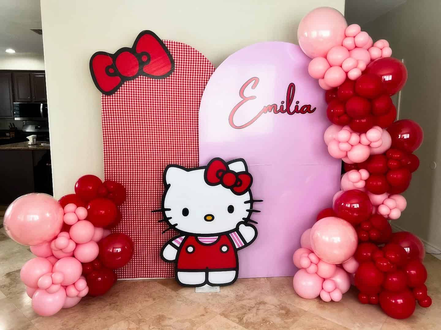 Hello Kitty Red and Pink Balloon Backdrop