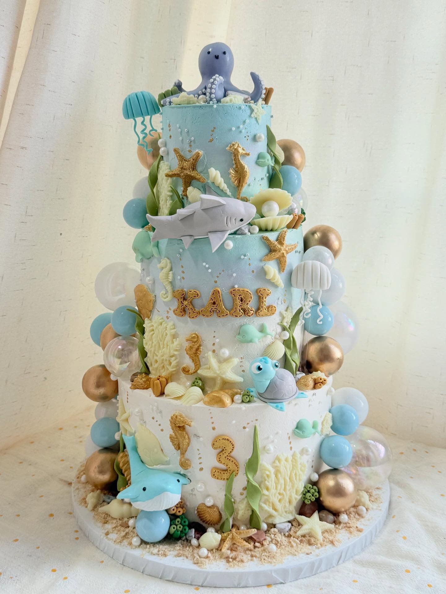 Layered Underwater Sea Creature Cake