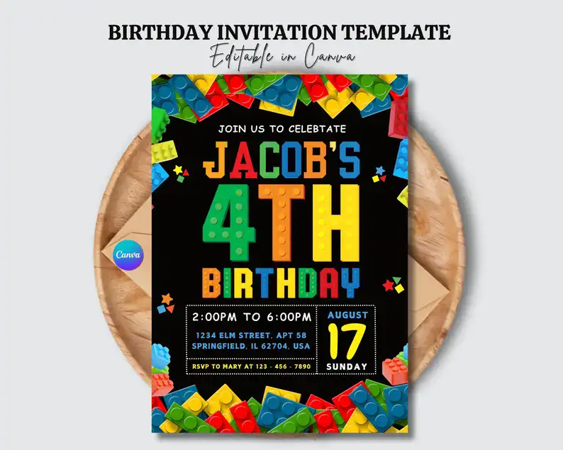Lego Birthday Invitation Black Background