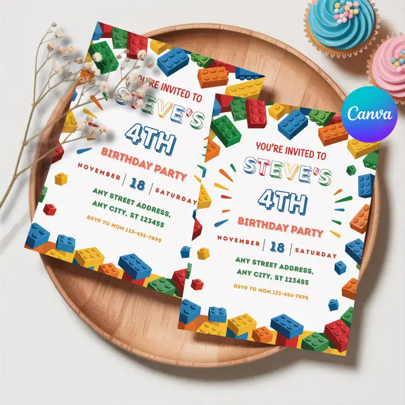 Lego Birthday Invitation Colorful Bricks