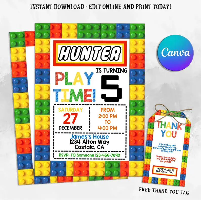 Lego Birthday Invitation Playtime Theme