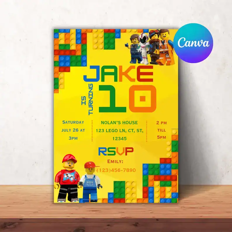 Lego Birthday Invitation Yellow Theme