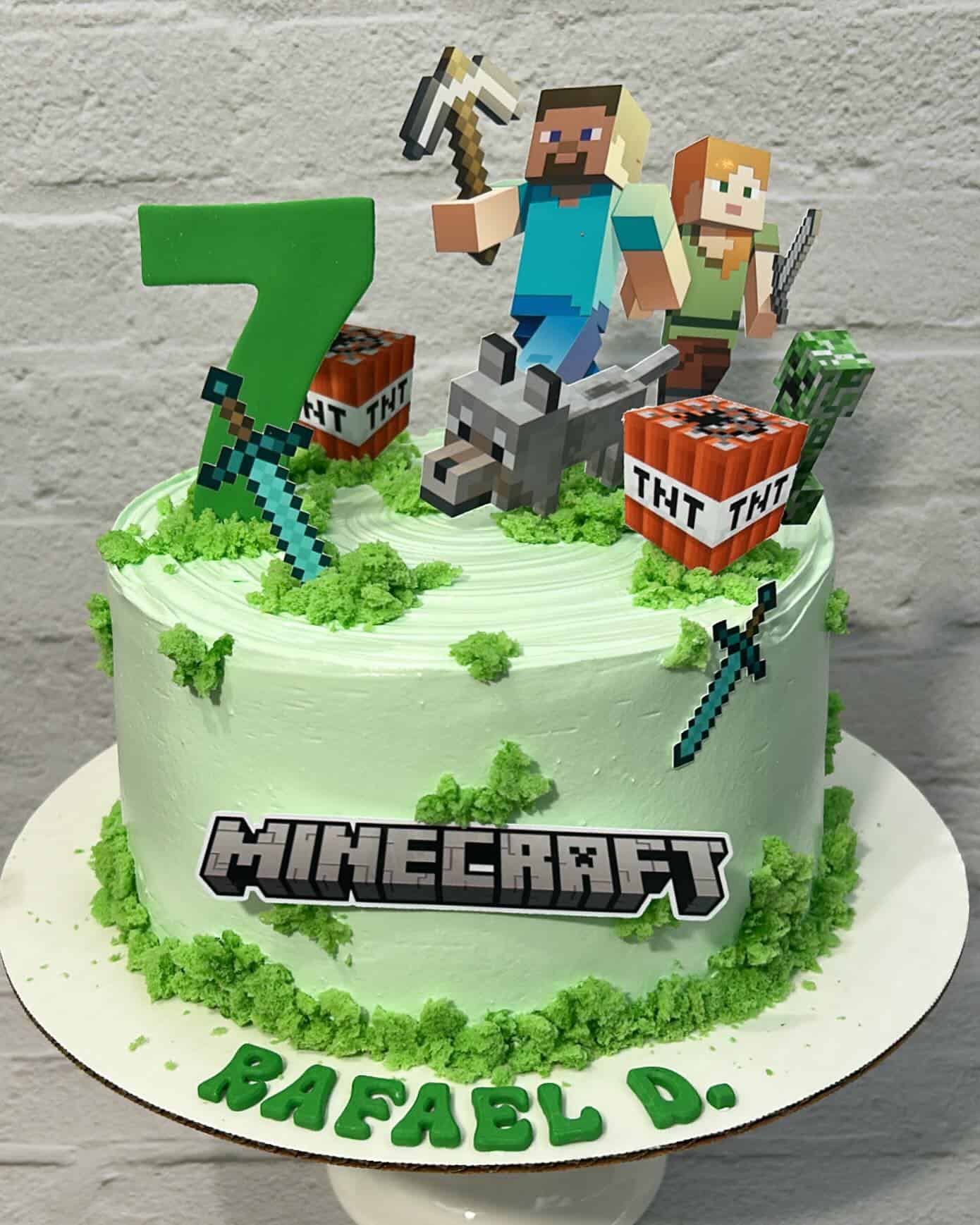 Minecraft Cake with Characters and TNT Toppers