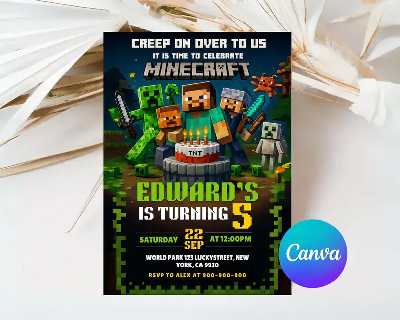Minecraft Birthday Invitation: Edward's Epic 5th Bash