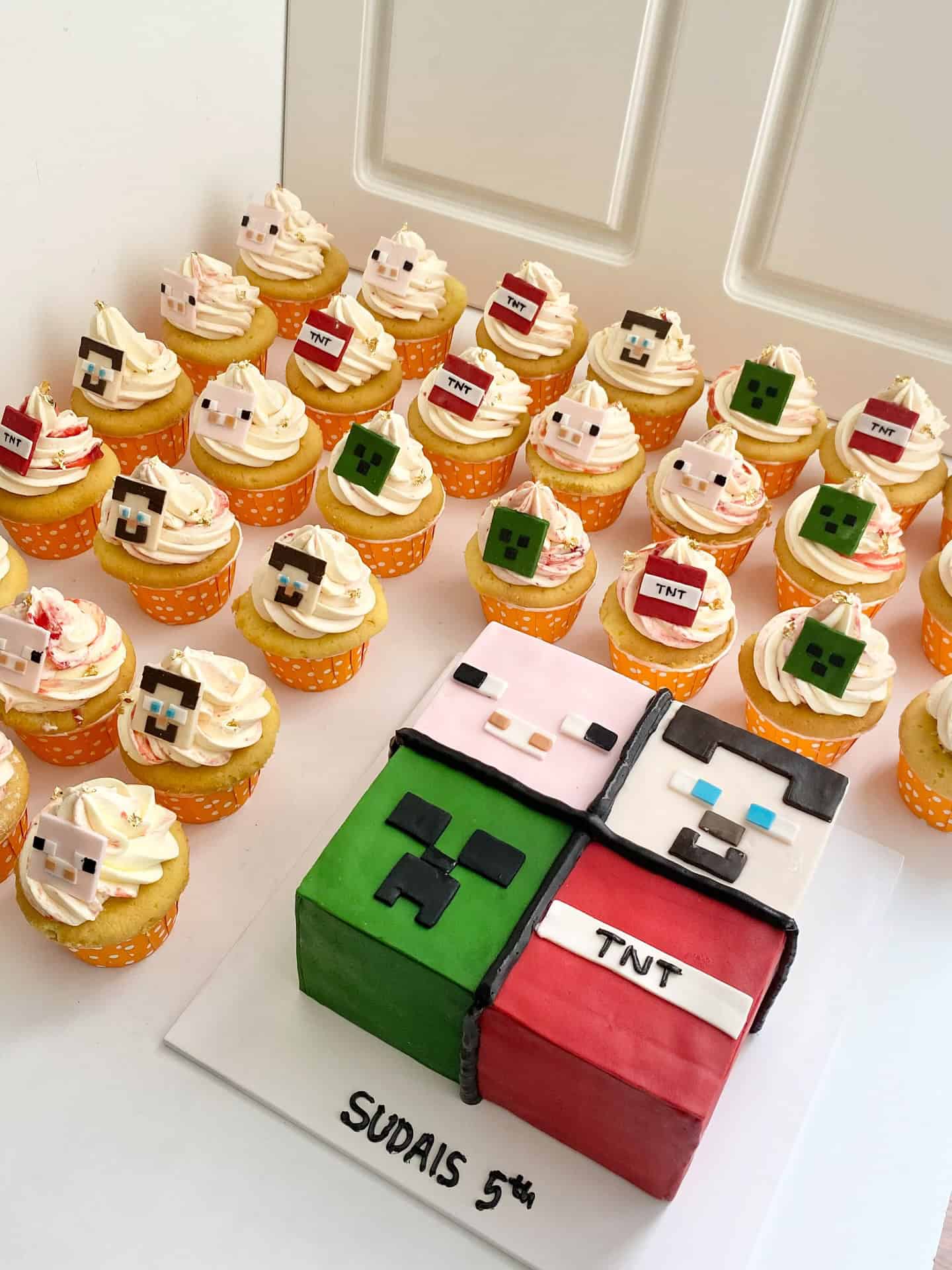 Minecraft Cupcakes & Cube Cake Dessert Table