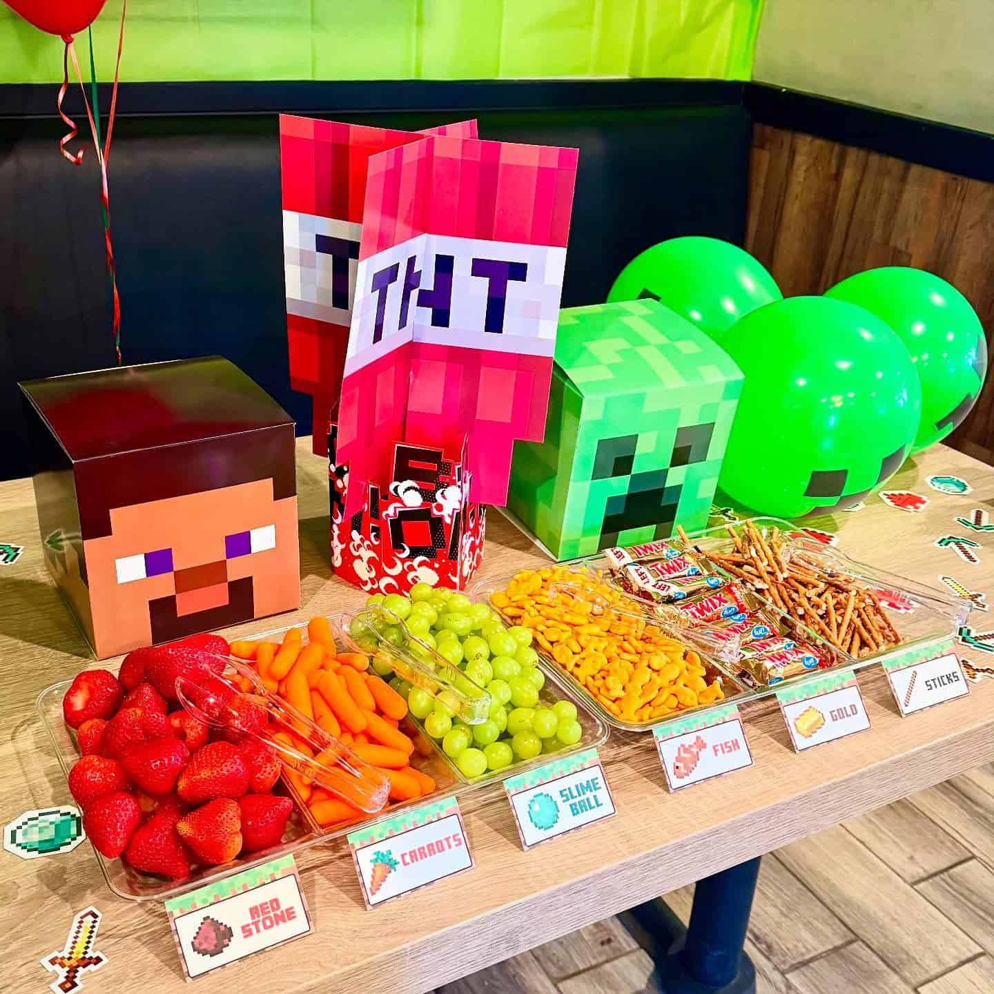 Minecraft Snack Table with Creative Food Labels