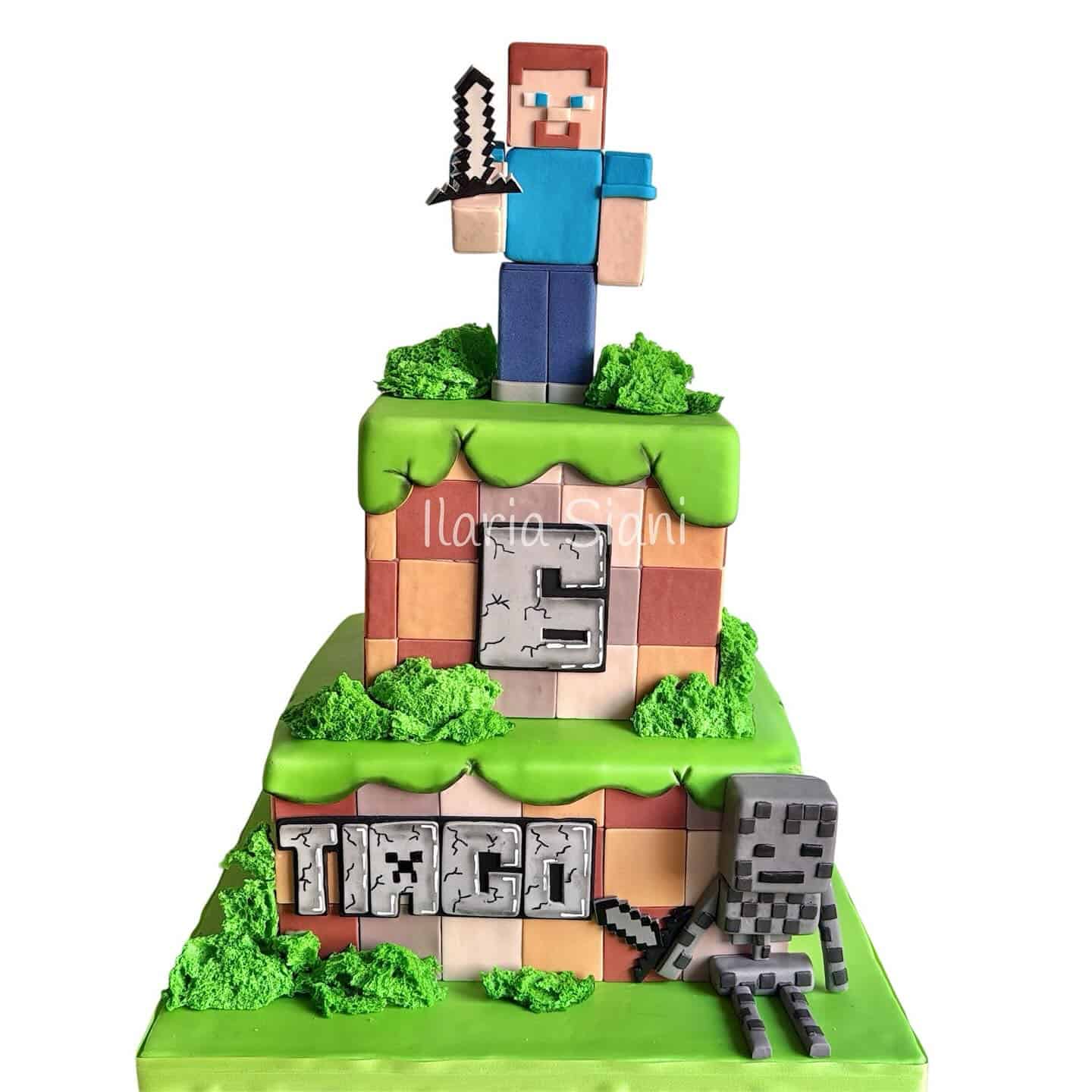 Minecraft Tiered Cake with Steve and Name Blocks