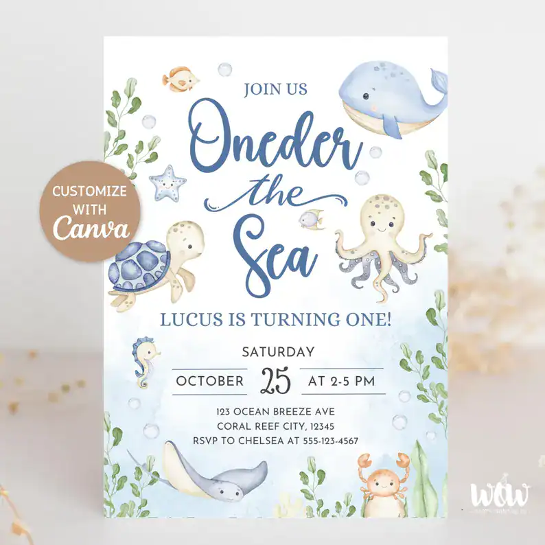 Oneder the Sea First Birthday Invitation