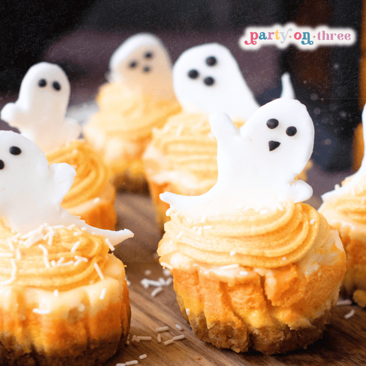 Mini Halloween Cheesecakes (Candy Corn & Ghost Themed)