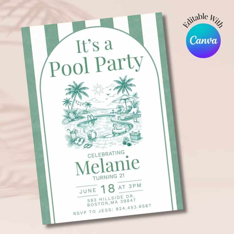 Aesthetic Pool Party Invitation - Editable Canva Template