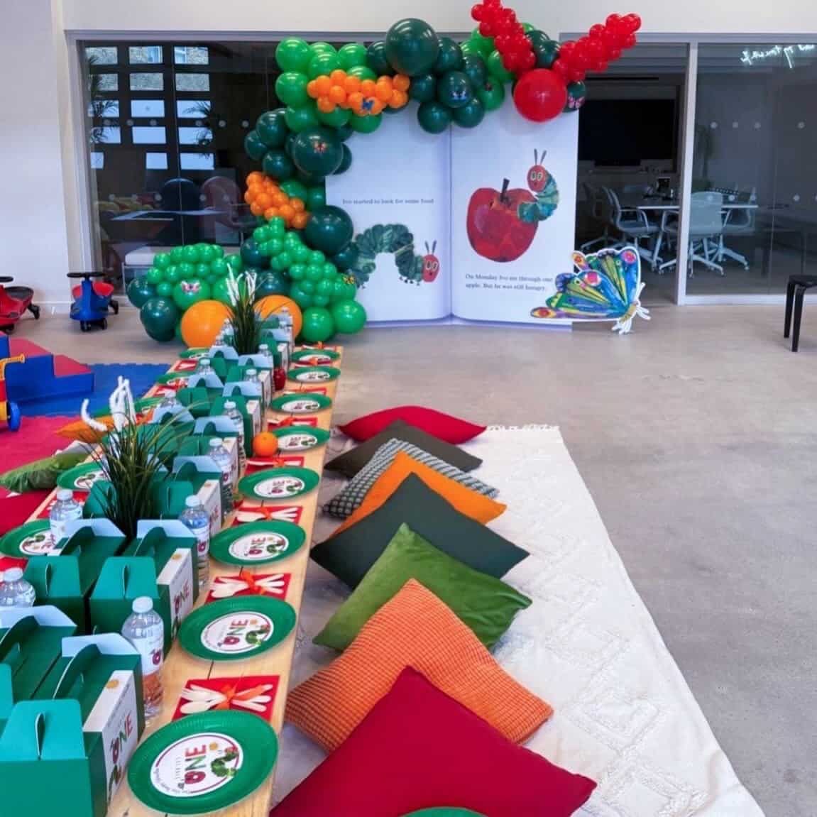 Very Hungry Caterpillar Low Table Setup with Floor Cushions