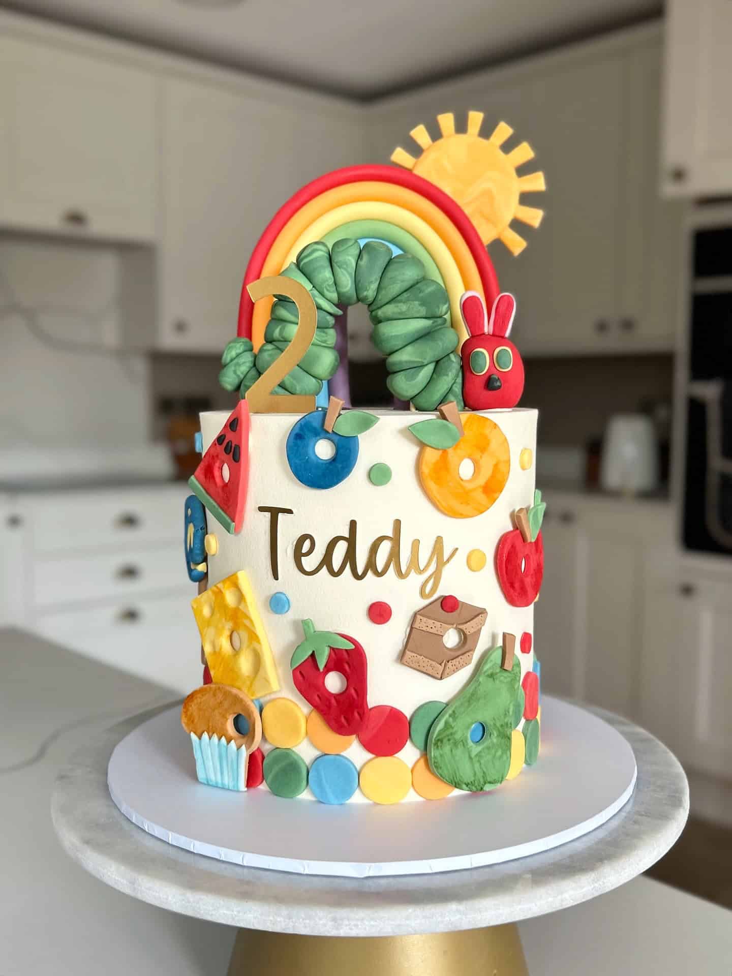 Very Hungry Caterpillar Rainbow Cake with Fondant Toppers