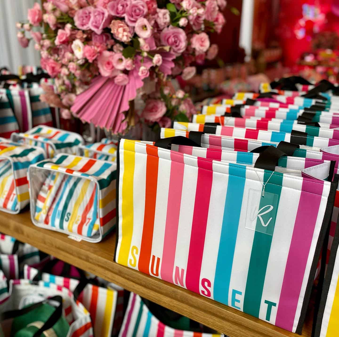 Rainbow Striped Gift Bags with Color Block Lettering