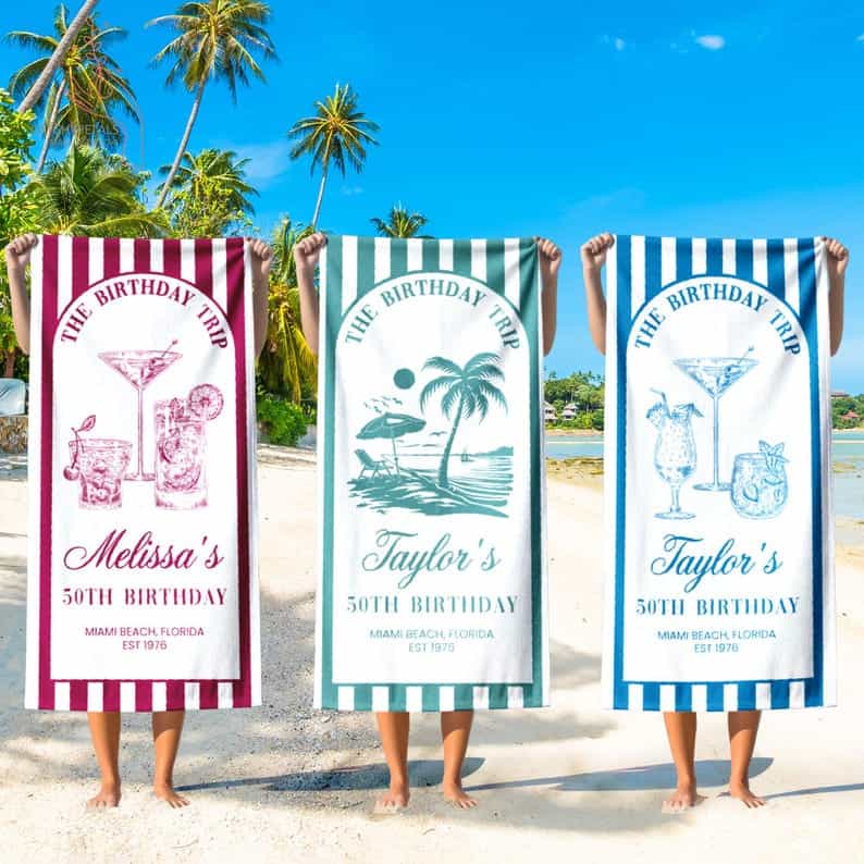 Personalized Striped Beach Towels for Birthday Pool Parties
