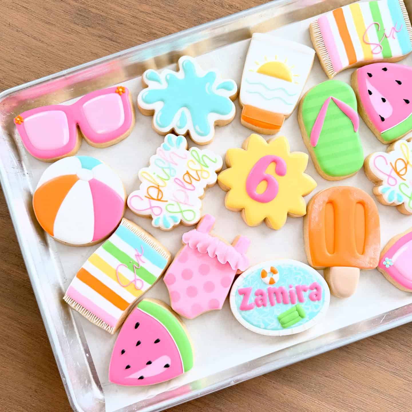 Colorful Summer Themed Sugar Cookies for Pool Parties