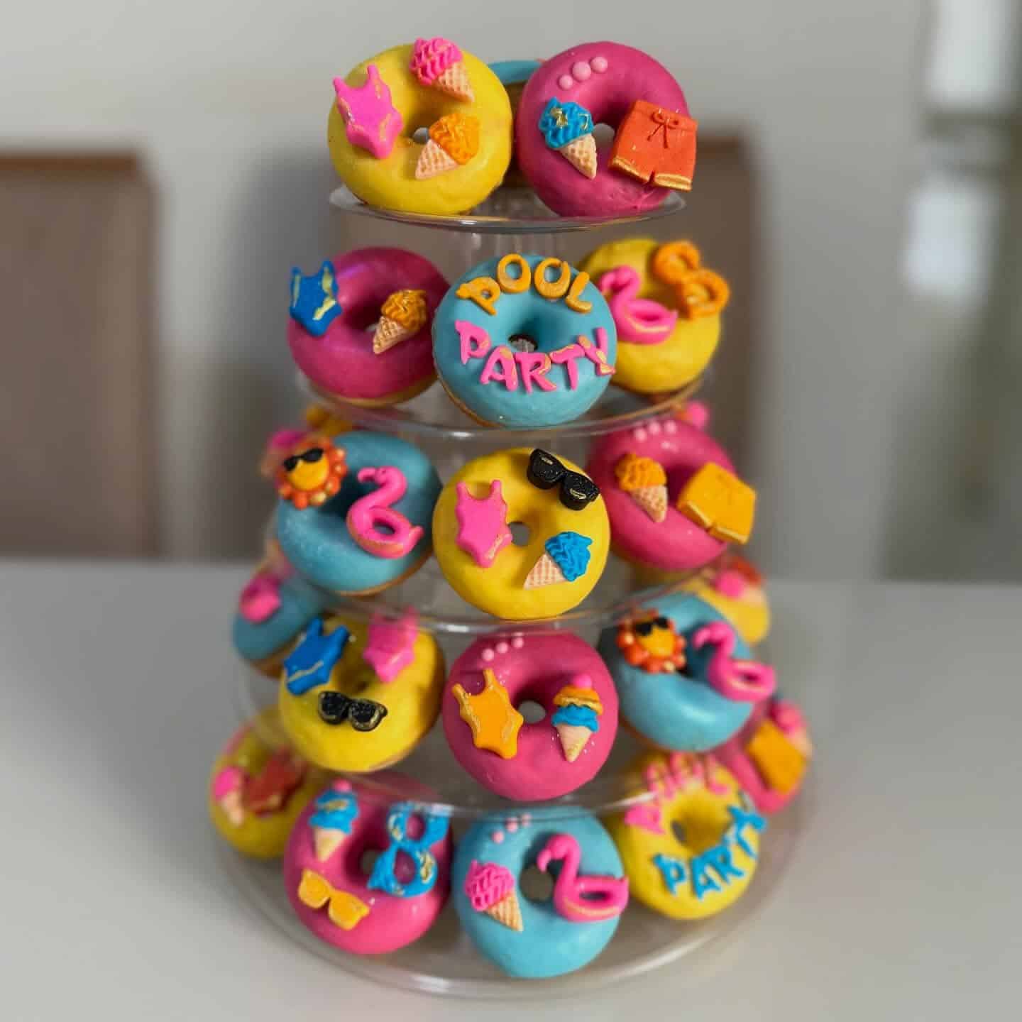 Colorful Pool Party Donuts with Summer Decorations
