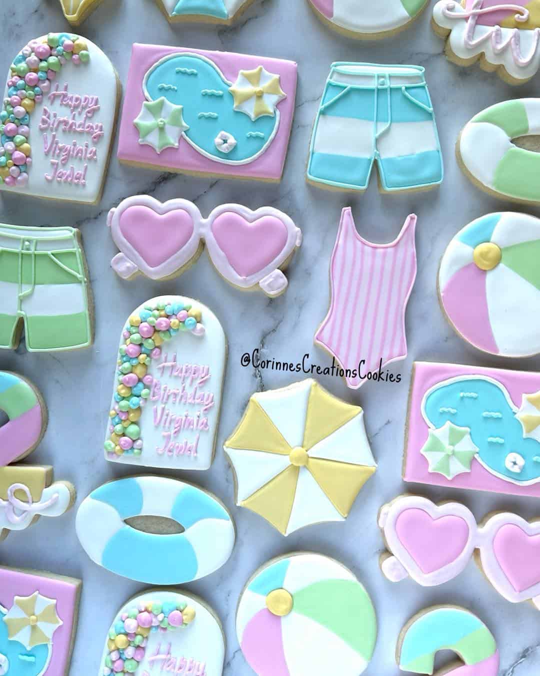 Pastel Pool Party Sugar Cookies with Custom Decorations