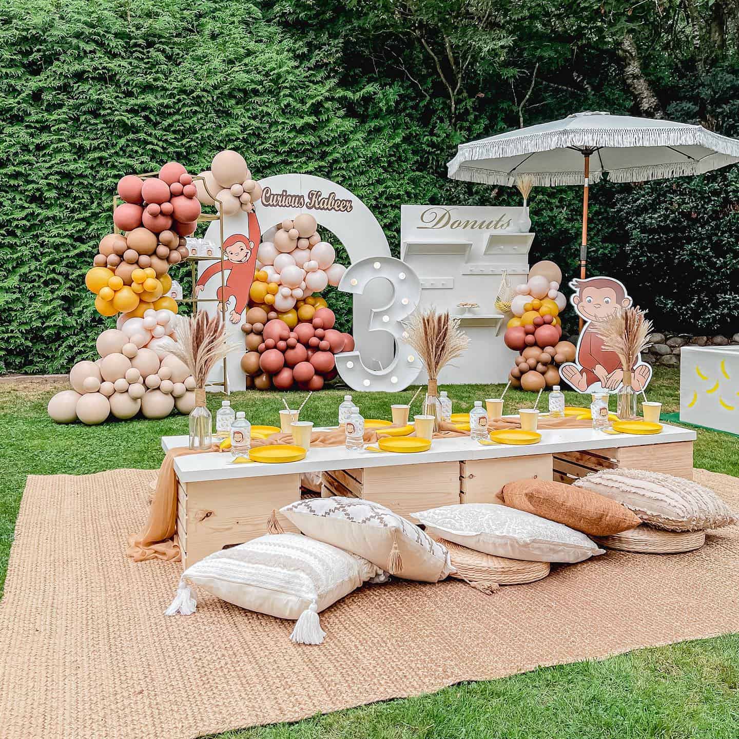 Curious George Birthday Party with Balloon Garland and Donut Cart
