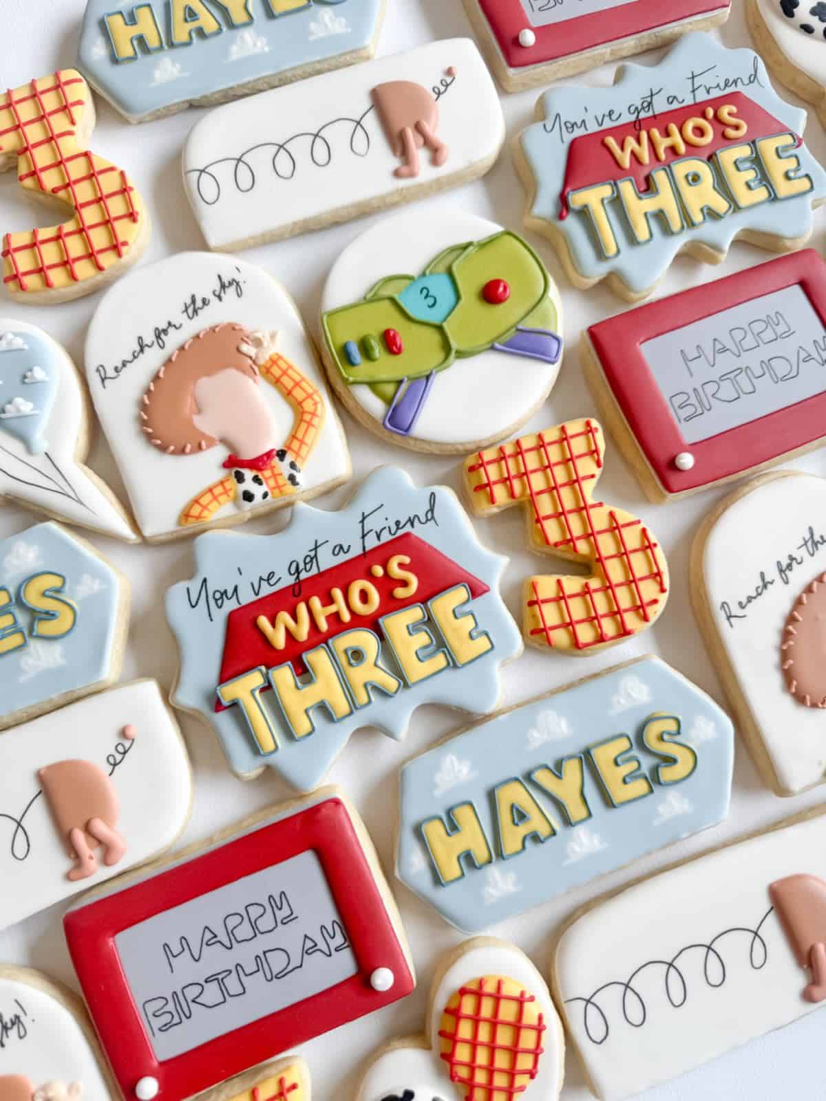 Toy Story Themed Decorated Sugar Cookies for a Third Birthday