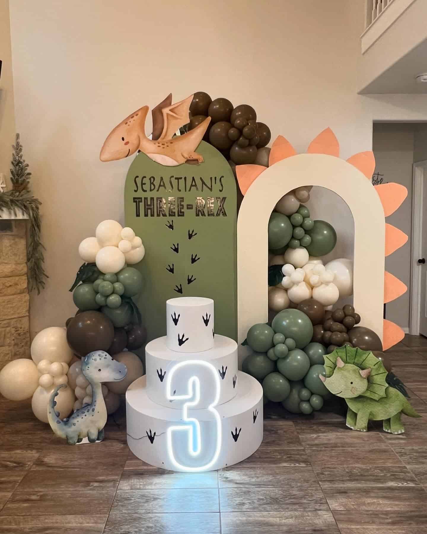 Dinosaur Themed Three-Rex Third Birthday Party Setup