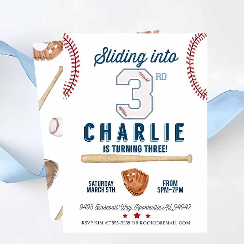 Baseball Birthday Invitation with Third Base Pun