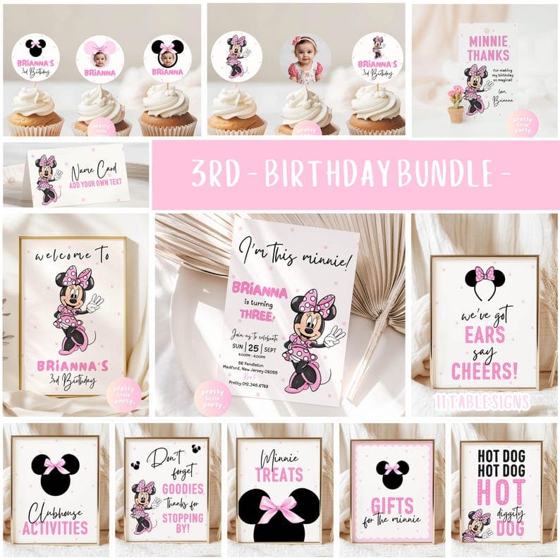 Minnie Mouse Pink and Gold Party Printable Bundle