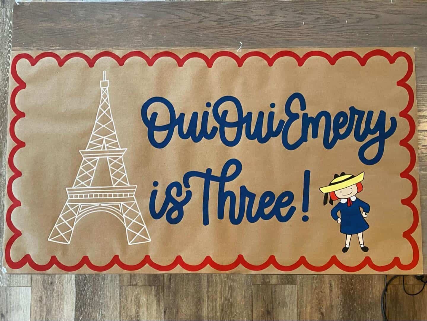 Madeline-Themed Birthday Sign with Eiffel Tower and Scalloped Border