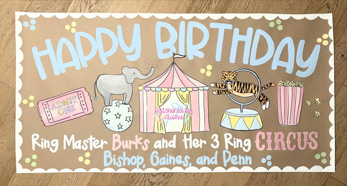 Circus Birthday Party Banner with Vintage Carnival Illustrations