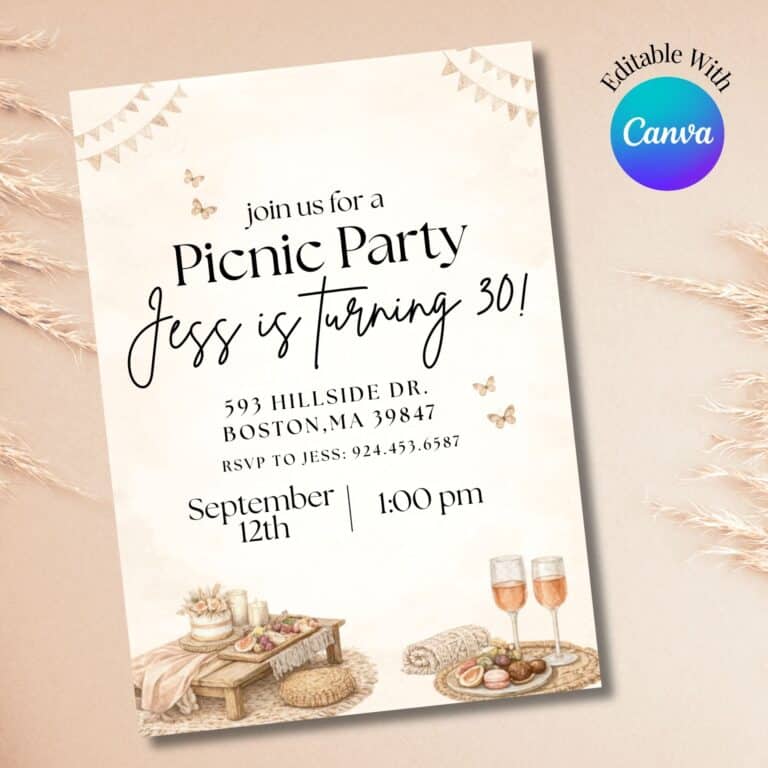 Boho Birthday Picnic Invitation – Canva Template