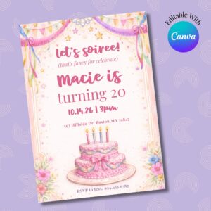 Fancy Nancy Inspired Birthday Invitation - Canva Template