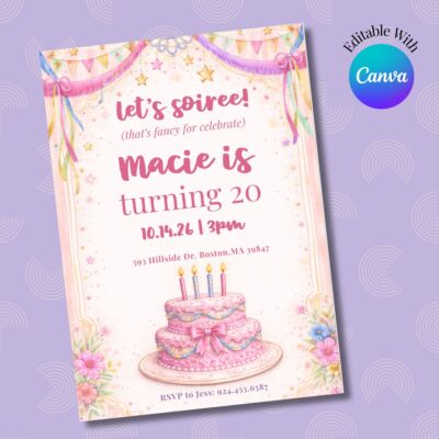 Fancy Nancy Inspired Birthday Invitation - Canva Template