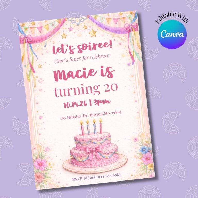 Fancy Nancy Inspired Birthday Invitation – Canva Template